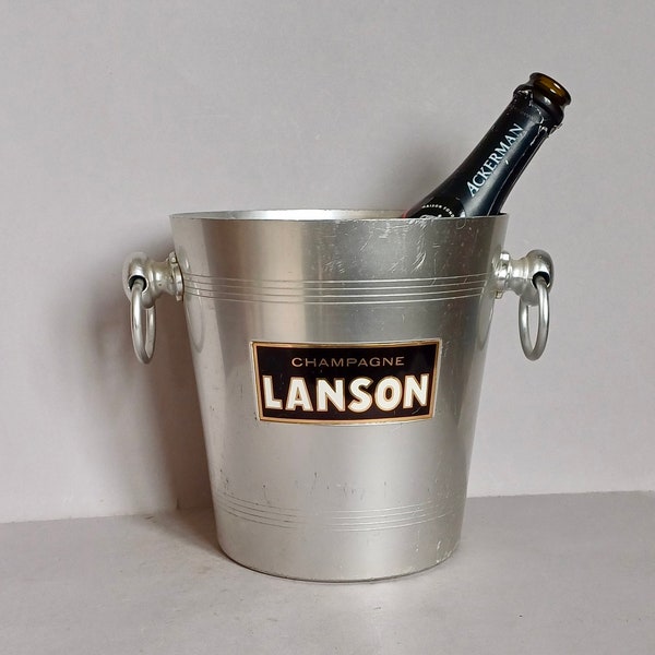 A Lovely classic Silver Coloured, Vintage, French, metal, Lanson Champagne, Ice Bucket or Wine cooler with handles found in Normandy France