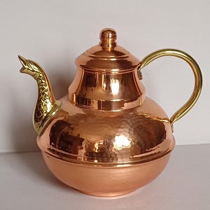 A Lovely, Vintage, Engraved, Copper with Duck spout - Kettle or Tea Pot, made in Belgium and Metal Carry handle, found in Normandy France