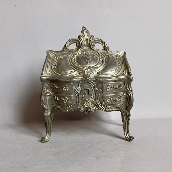 A Lovely Antique, French style, Ring box, Jewellery box, Art nouveau, Red Velvet inner, shape of a Dresser and found in Normandy in France