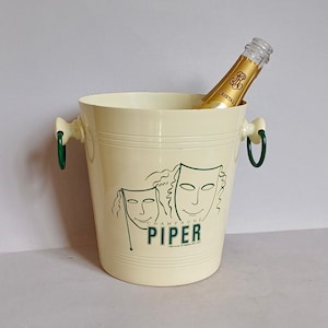 A Lovely classic Cream Coloured, Vintage, French, metal, Piper Heidsieck Champagne, Ice Bucket or Wine cooler, found in Normandy France