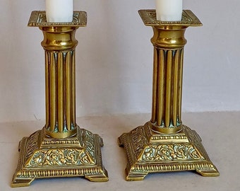A Lovely Pair of Short, Art Nouveau Style, Gold Highlights, Elegant, Candle holders, Single Candlestick pair, found in Normandy France