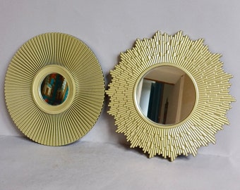 A Lovely Pair of Small, Vintage, Bronze Colour, Wall Mirror, Art Deco style, Resin / Plastic mirrors, Wall hangings found in Normandy France