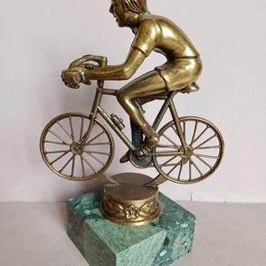 A Lovely Medium Vintage, Bronze Colour Metal on Marble, Cycling, Cyclist Figurine, Statue or Trophy in Art Deco style found Normandy France