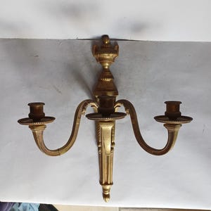 A Lovely Vintage French Metal, Bronze Colour, Art Nouveau, Empire Style, Triple Candle Sconce, with fine detail found in Normandy, France