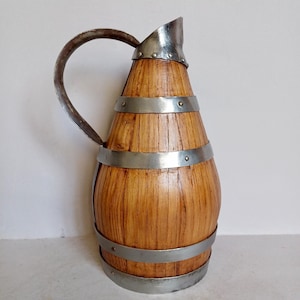 A Lovely Small Hand Made French vintage Coopered decorative Copper and Wood Barrel Wine/Cider Jug/Carafe from Normandy France