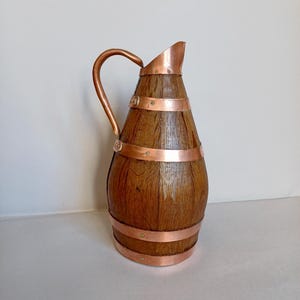 A Lovely Small to Mid sized, Hand Made French vintage Coopered decorative Copper and Wood Barrel Wine/Cider Jug/Carafe from Normandy France
