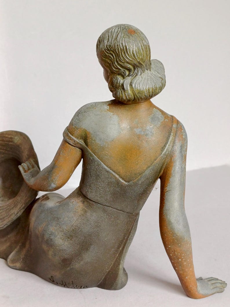 A Lovely Antique Art Deco Sculpture, Elegant Lady Figurine Hat or
