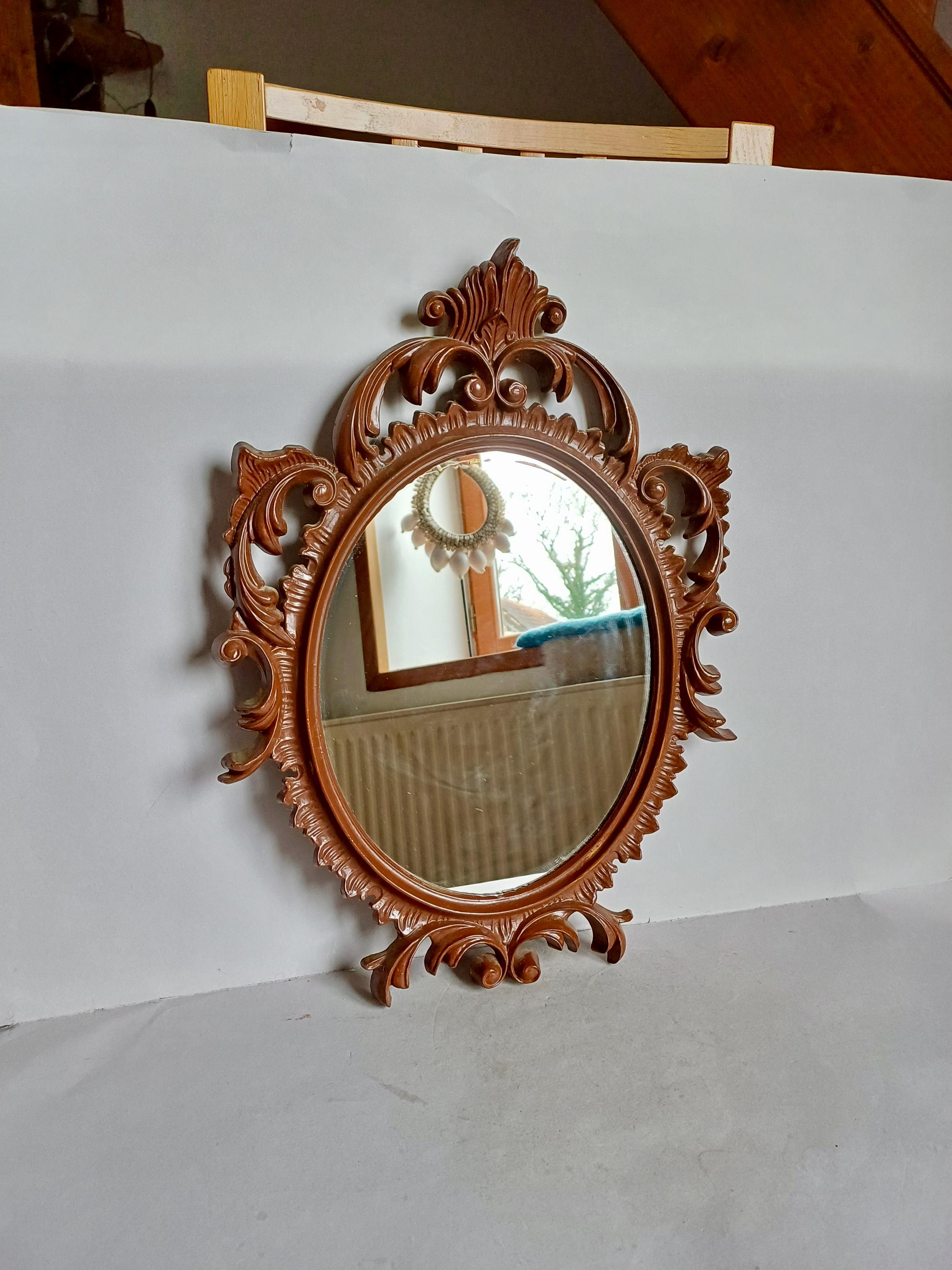 A Lovely Painted Vintage Brown Colour, Wall Mirror - Decorative, Art Nouveau style, Resin mirror, Wall hanging and found in Normandy France