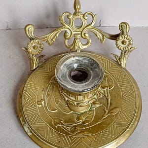 Hermoso tintero y portaplumas francés de bronce antiguo/vintage Art Nouveau de principios de 1900, firmado, fabricado en París, encontrado en Normandía, Francia