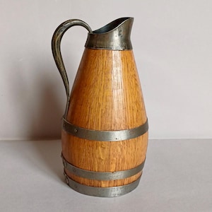 A Lovely Small to Mid Sized, Hand Made French vintage Coopered and Copper Metal and Wood, Barrel Wine/Cider Jug, Carafe from Normandy France