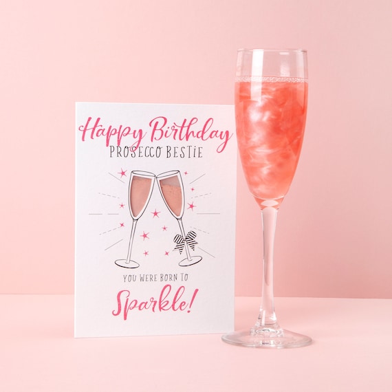 Pink Prosecco Shimmer Greetings Card Happy Birthday Prosecco