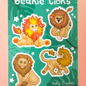 Beanbag Toy Lions A6 Vinyl Sticker Sheet