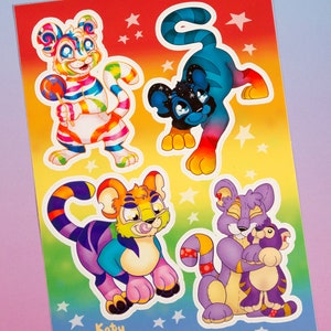 Neopets Colourful Kougras Tigers A5 Vinyl Sticker Sheet