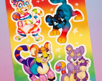 Neopets Colourful Kougras Tigers A5 Vinyl Sticker Sheet