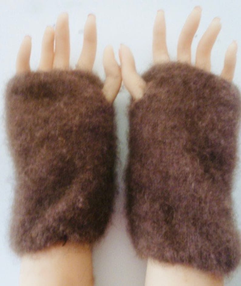 Hand sewn elastic casings fingerless gloves Alaska muskoxen fiber #6 Arctic Plush* 6 inches Free us shipping #6 Rusty Brown fleece
