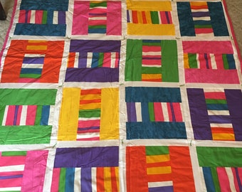 Primary Bright Colors Quilt Orange, Pink, Green, Yellow, Purple