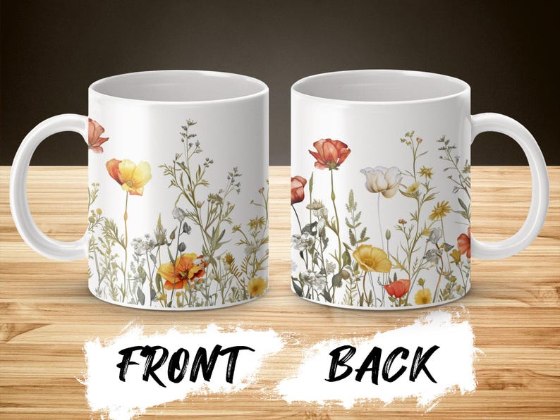Artistic 3D Wildflower Themed Mug Wrap Design, Digital Download PNG ...