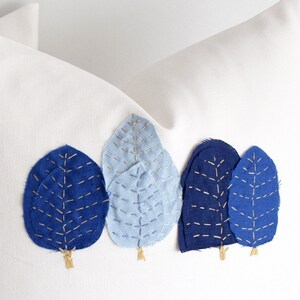 Designer Handmade Tree Pillow Cover, Embroidered Pattern, 18x18 Throw Pillow,White, Blue,Designer Decorative Pillows Designer Throw Pillows