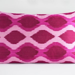 16x24 Handmade Ikat Silk Pillow Cover, Pink Pillow Cover, Pink Lumbar Pillow Cover,Solid Pink Pillow Cover, Decorative Pillow Cover