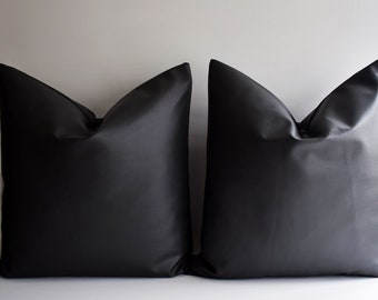 Black Faux Leather Throw Pillow Cover,Euro Sham, Pillow Sham, Oversized Sham, 18 x 18, 20 x 20, 22 x 22, 24 x 24, 26 x 26, Wholesale Pillows