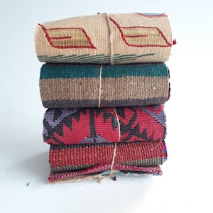 Hand Woven Wool Fabric Remnants: Embroidered Kilim Scraps for Patchwork