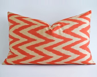 Ikat Orange Coral Pillow Cover - Coral Throw Pillow Decorative Pillows Coral Accent Pillow Coral Pillows Coral Lumbar Pillow Coral Euro Sham