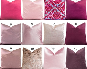 Pink Velvet Pillow Cover, Decorative Pillow, Euro Sham, Pillow Sham, Modern Pillow, 20 x 20, 22 x 22, 24 x 24, 26 x 26, Wholesale Pillows