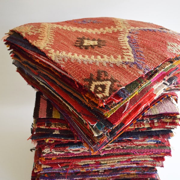 Hand Woven Natural Wool Fabric Remnants, Kilim Scraps, Ebrodered, Kilim Bundle, Kilim Remnants Pack, Pieces For Patchwork Sale Quilt
