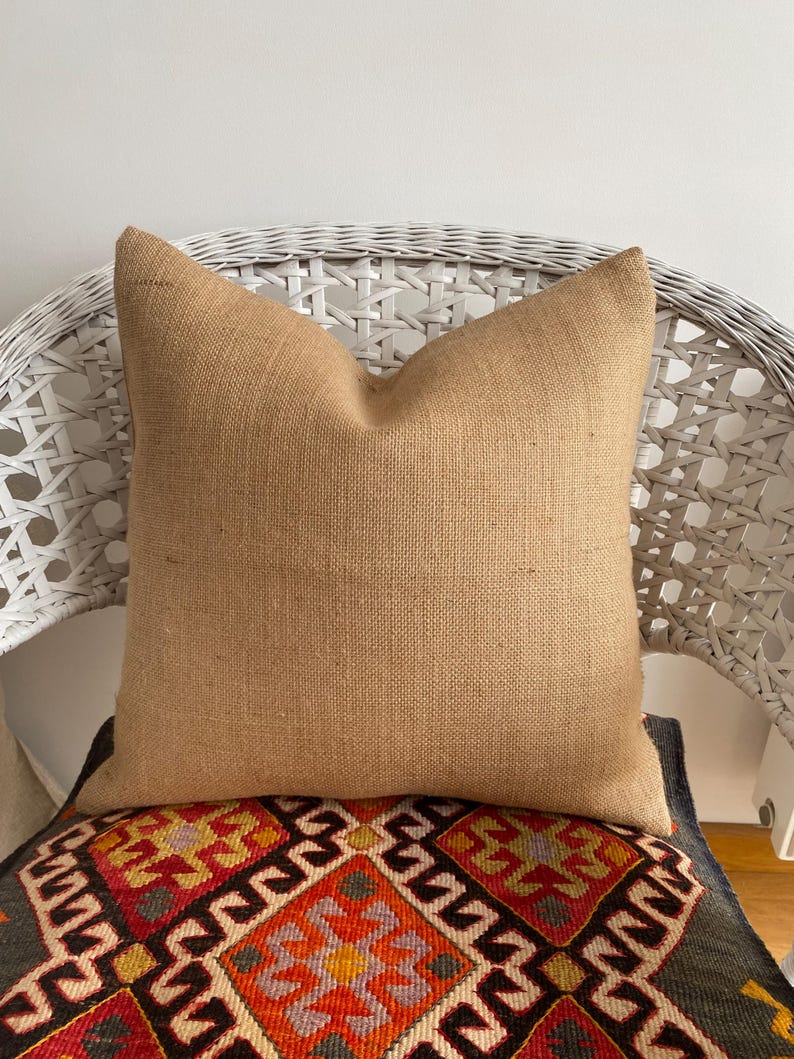 BURLAP pillow cover wholesale CUSTOM Burlap pillow cover 24x24 22x22 20x20 18x18 16x16 26x26 28x28 30x30 12x18 12x36 Lumbar Pillow Euro Sham image 6