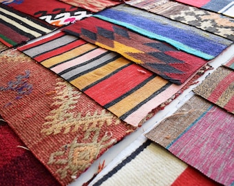 Turkish kilim scraps kilim remnants handmade kilim Handmade Turkish Kilim Scraps: Woven Wool Remnants for Sewing