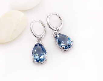 December Birthstone Silver Dangle Earrings Anniversary Gift For Her Handmade Earrings Dainty Earrings London Blue Topaz Earrings