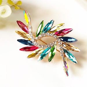 Multicolored crystal bouquet brooch pin, rainbow fancy crystal brooch, crystal statement brooch, gift for her, gift for mom image 3