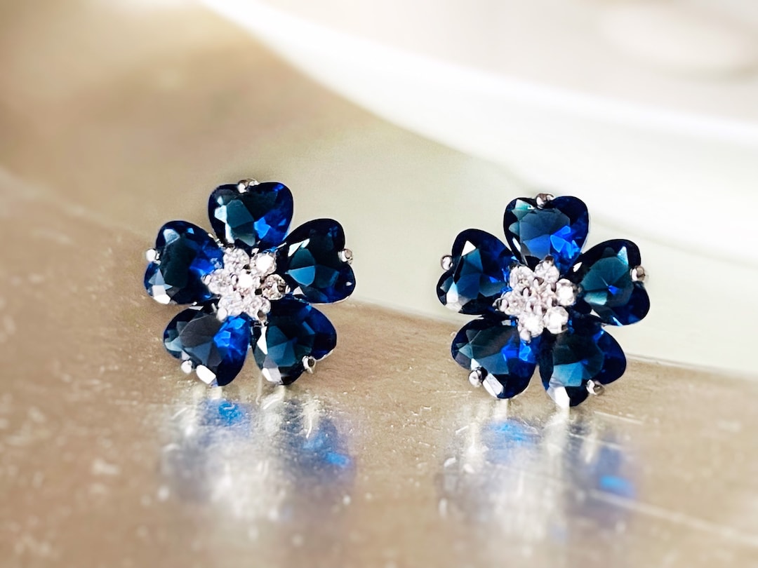 Blue flower stud best sale earrings