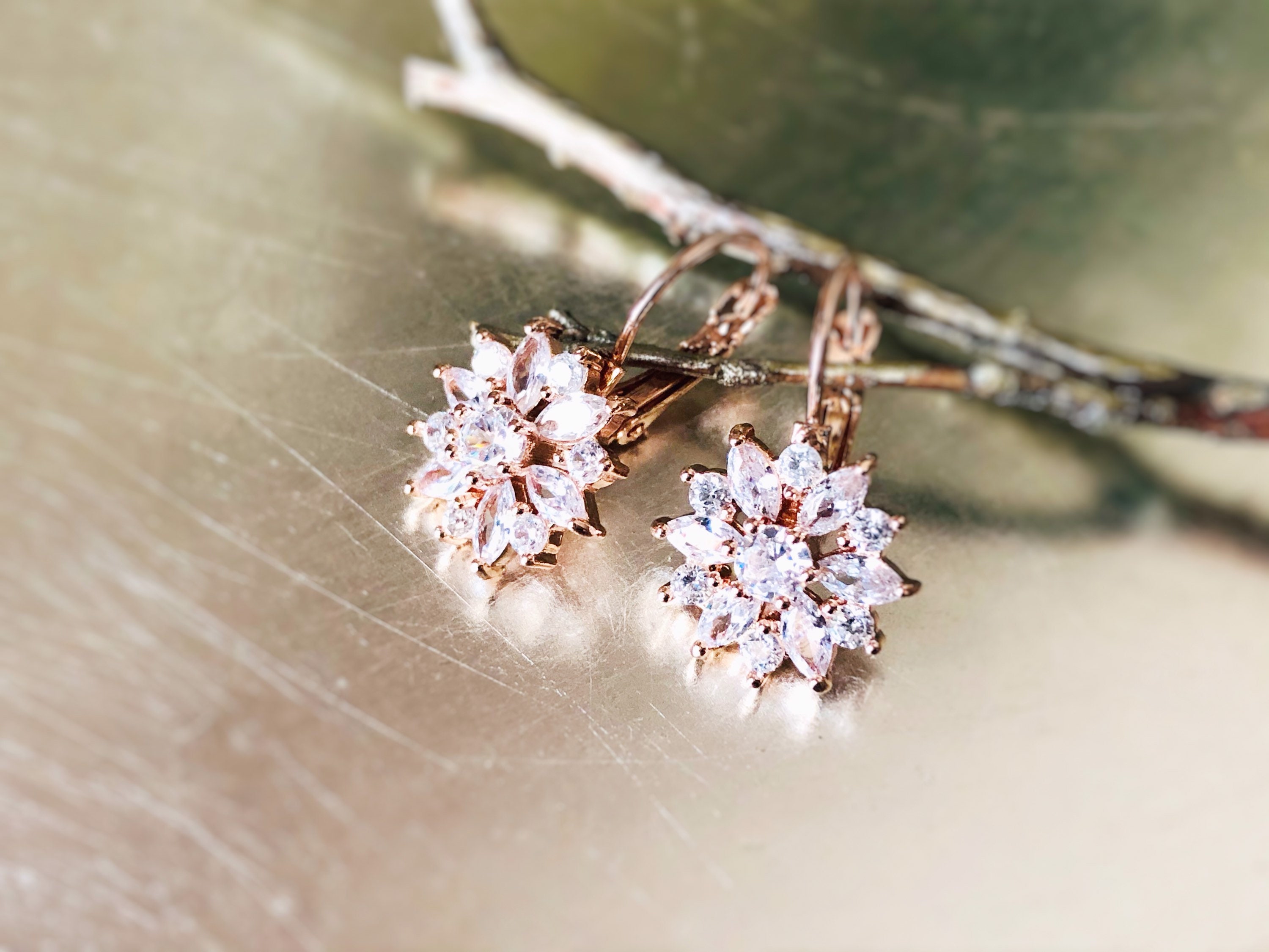 Rose gold white sapphire best sale earrings