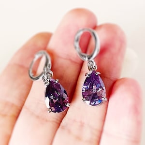 Amethyst teardrop dangle earring in 14k gold, February birthstones, purple gemstone earrings, gift for her, gift for mom image 8