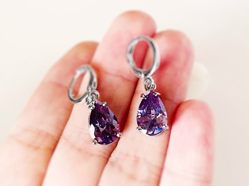 Amethyst teardrop dangle earring in 14k gold, February birthstones, purple gemstone earrings, gift for her, gift for mom image 8