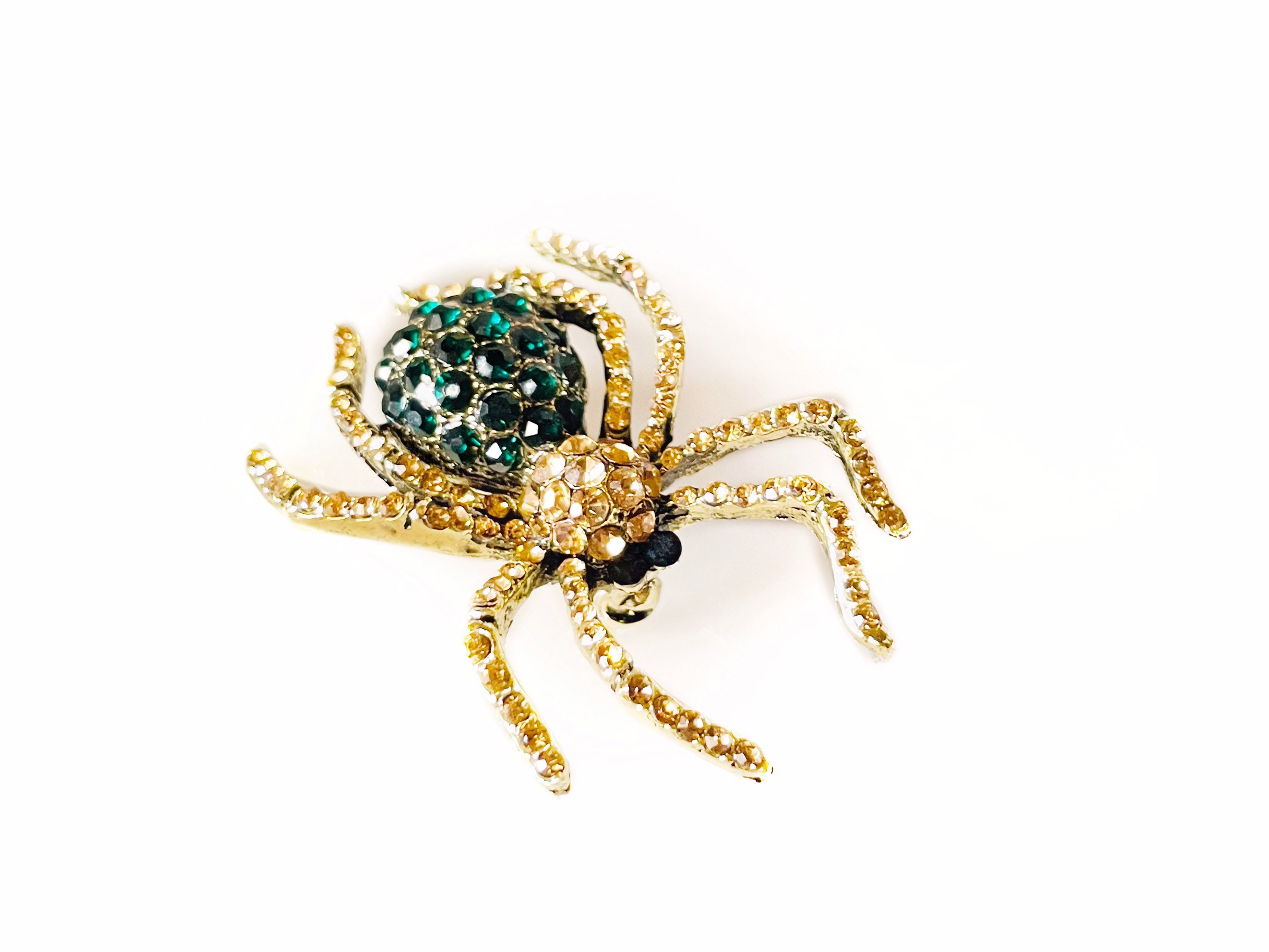 18k Gold Plated Red & White Crystal Spider Brooch
