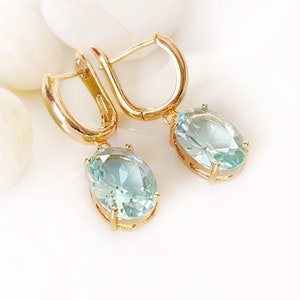 Large cushion cut aquamarine dangle, light blue gemstone drop earrings, gift for her, gift for mom, bridal earrings, March birthstone