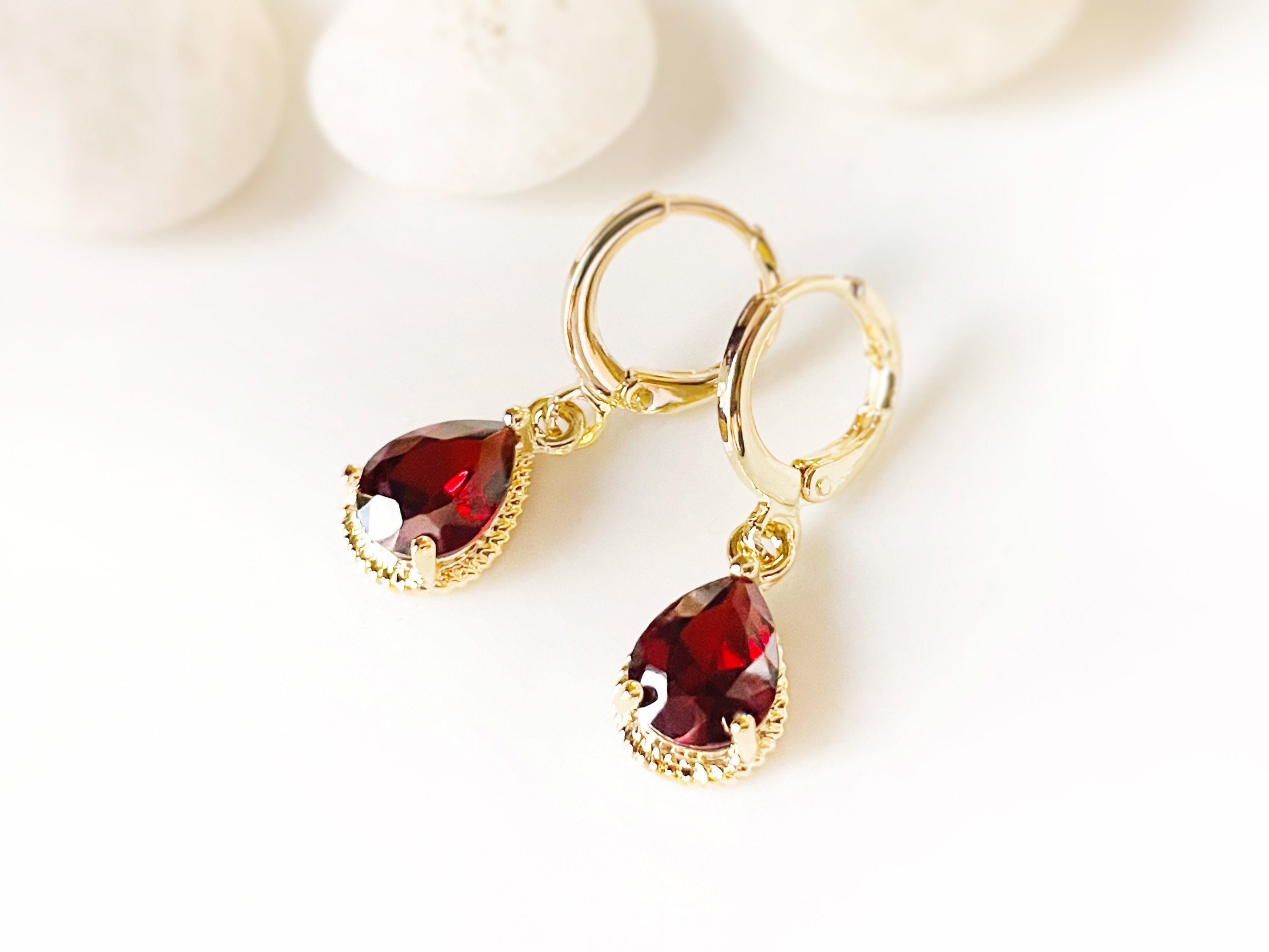 Garnet Drop Earrings made of 92.5 Sterling Silver