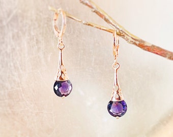 Amethyst filigree dangle earrings, dark purple gemstone filigree drop earrings, gift for her, gift for daughter, February birthstone