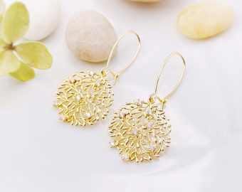 Floral filigree gold earrings, bridal earrings gold, bridesmaids earrings, wedding jewelry, gold, gift for her