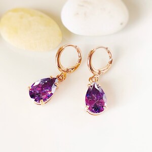 Amethyst teardrop dangle earring in 14k gold, February birthstones, purple gemstone earrings, gift for her, gift for mom image 4