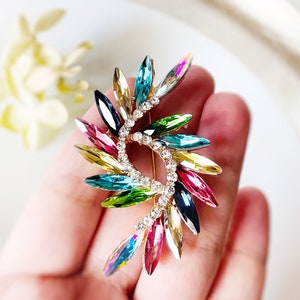 Multicolored crystal bouquet brooch pin, rainbow fancy crystal brooch, crystal statement brooch, gift for her, gift for mom image 2