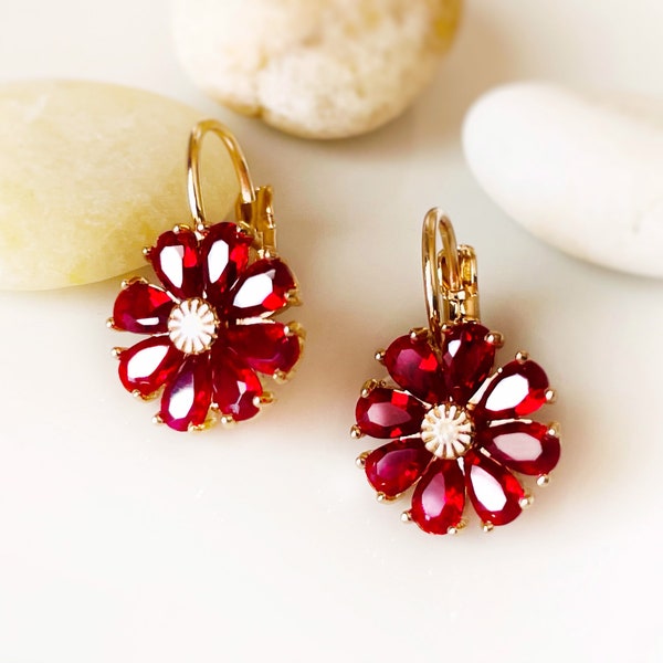 Gold Ruby Earrings Etsy