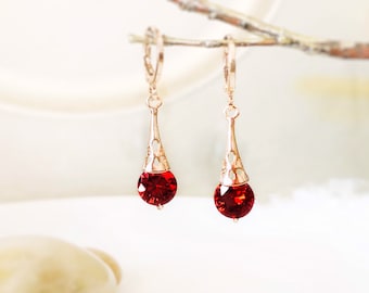 Garnet filigree dangle earrings, red gemstone drop earrings, gift for her, gift for daughter, January birthstone earrings