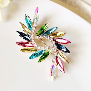 Multicolored crystal bouquet brooch pin, rainbow fancy crystal brooch, crystal statement brooch, gift for her, gift for mom image 1