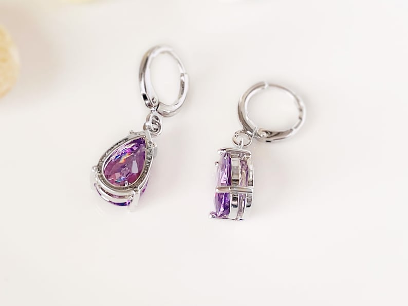 Amethyst teardrop dangle earring in 14k gold, February birthstones, purple gemstone earrings, gift for her, gift for mom image 7