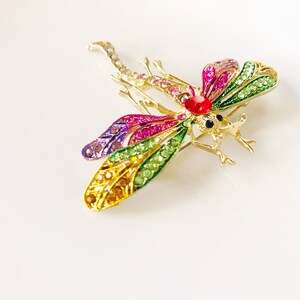 Multicolored Dragonfly Crystal Brooch Pin in 14K Gold Plated - Etsy