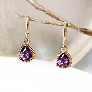 Amethyst Gemstone Huggie Dangling Earring Small Purple Bezel - Etsy