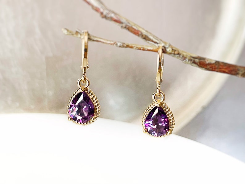 Amethyst Gemstone Huggie Dangling Earring Small Purple Bezel - Etsy